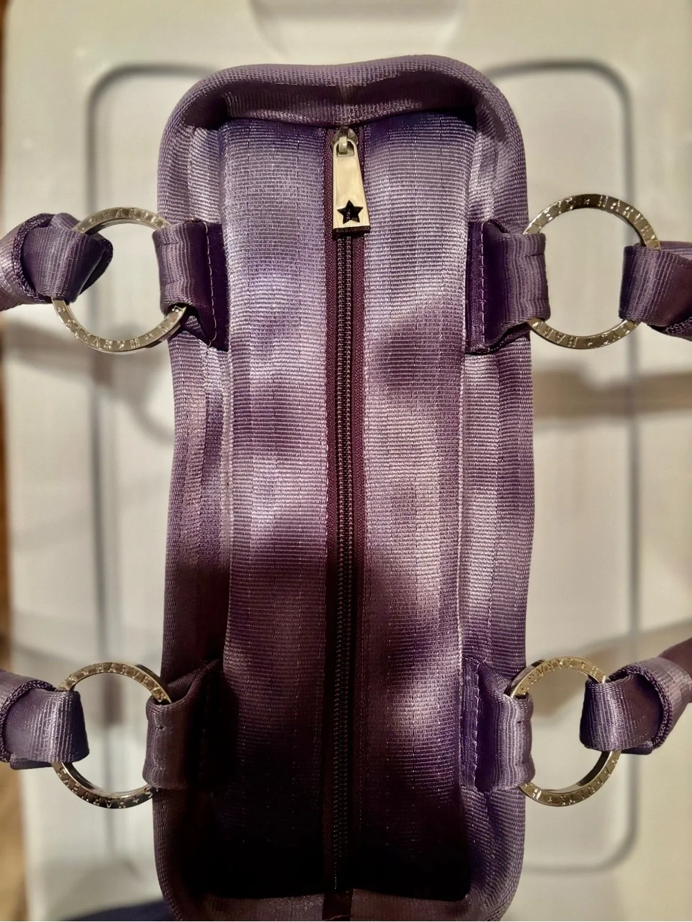 Harveys carriage ring 13”x7” satchel / amethyst / excellent pre-owned condition